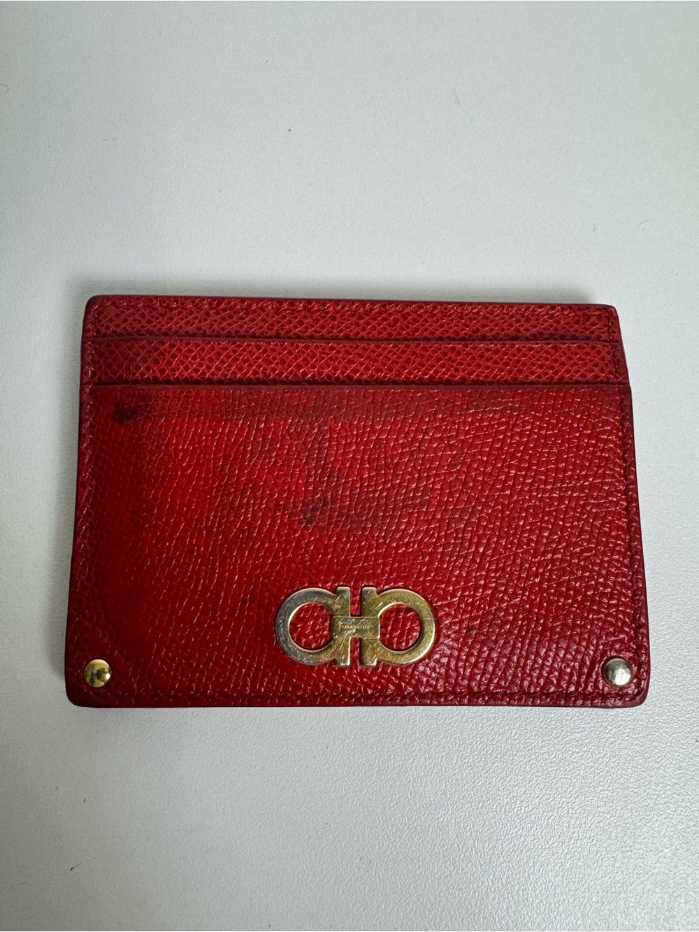 Salvatore Ferragamo Red Leather Card Holder with Gancini Detail